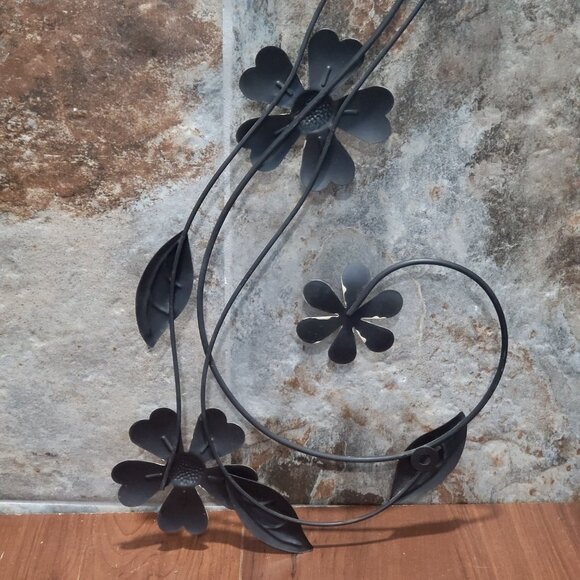 Metallic Yellow Flower Vine Wall Sculpture Wall Art Vertical Hanging - Picture 6 of 12